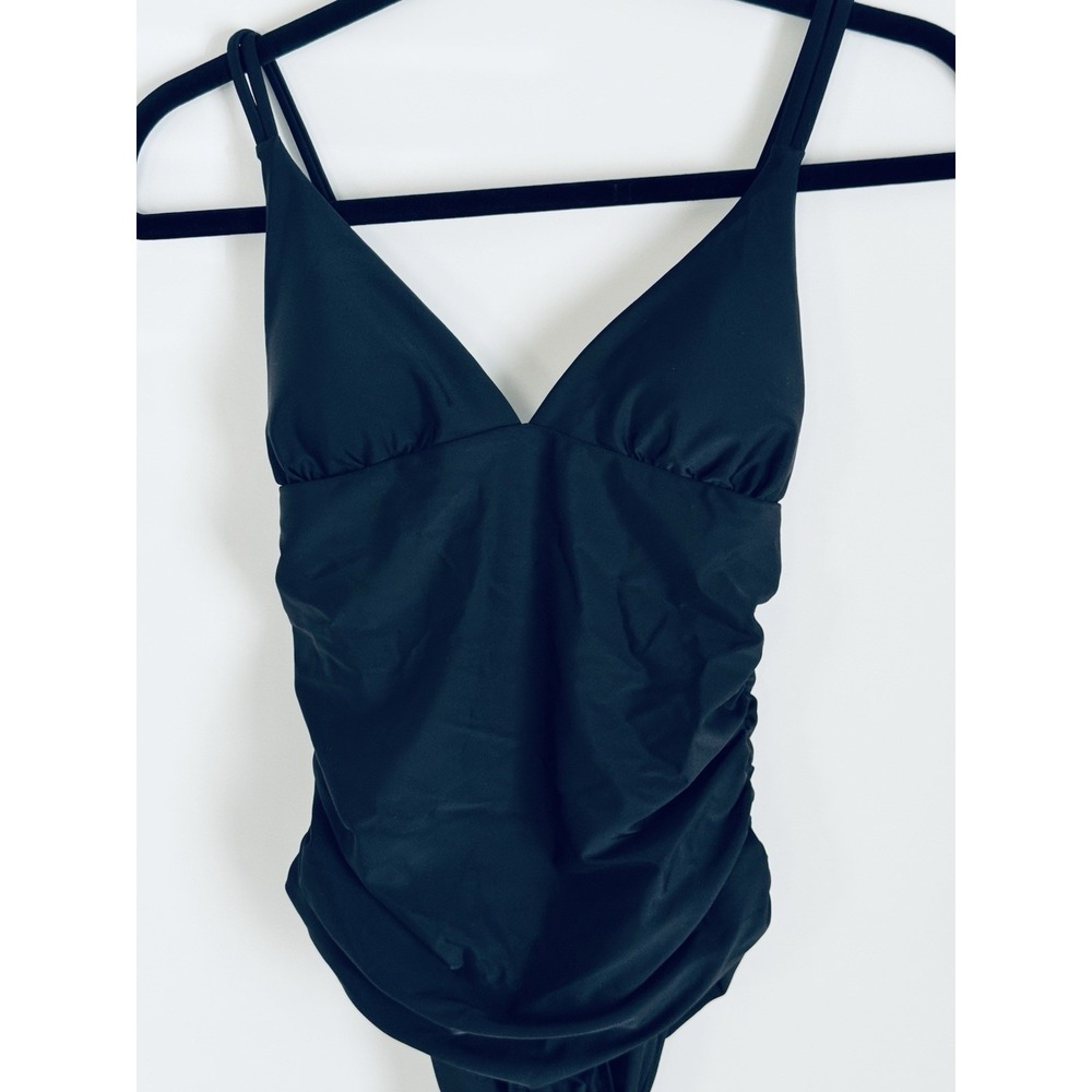 New Medium BEACHSISSI Black One Piece Ruched Design Criss Cross Back Swimsuit
